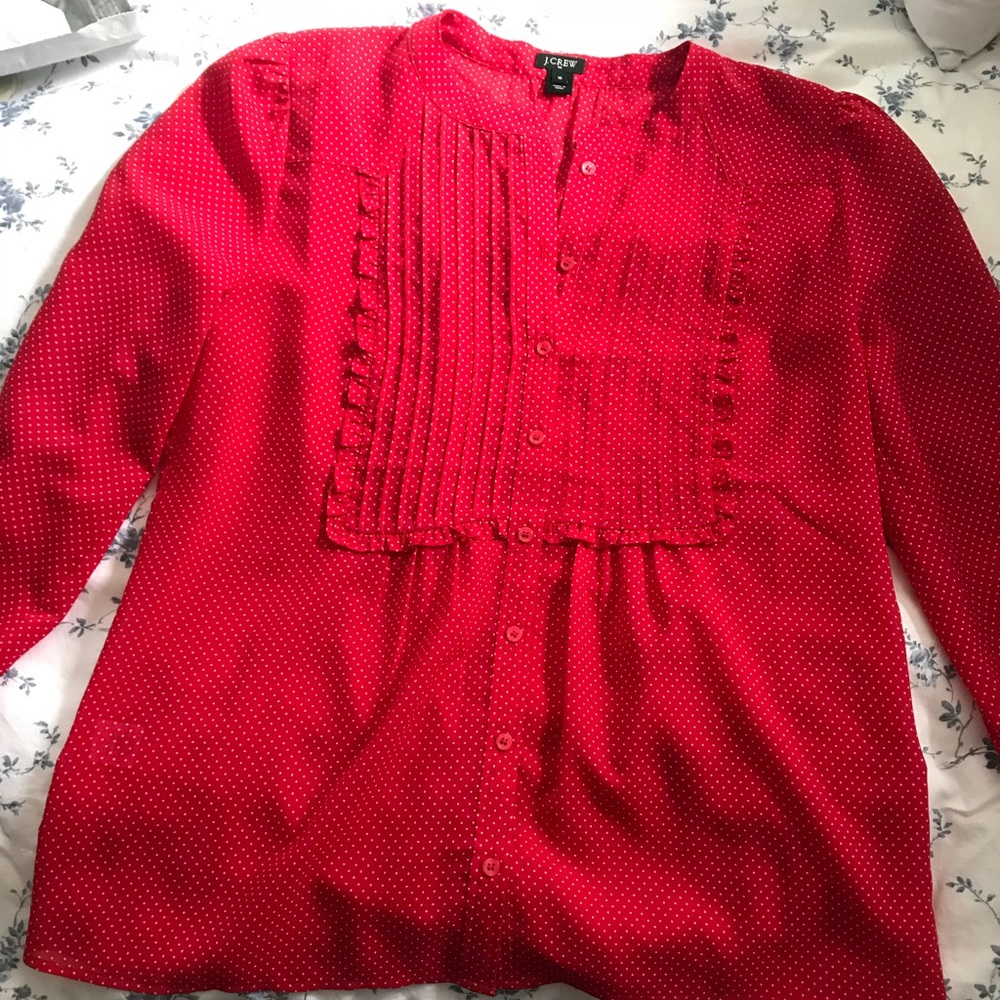 JCrew red and white dot shirt